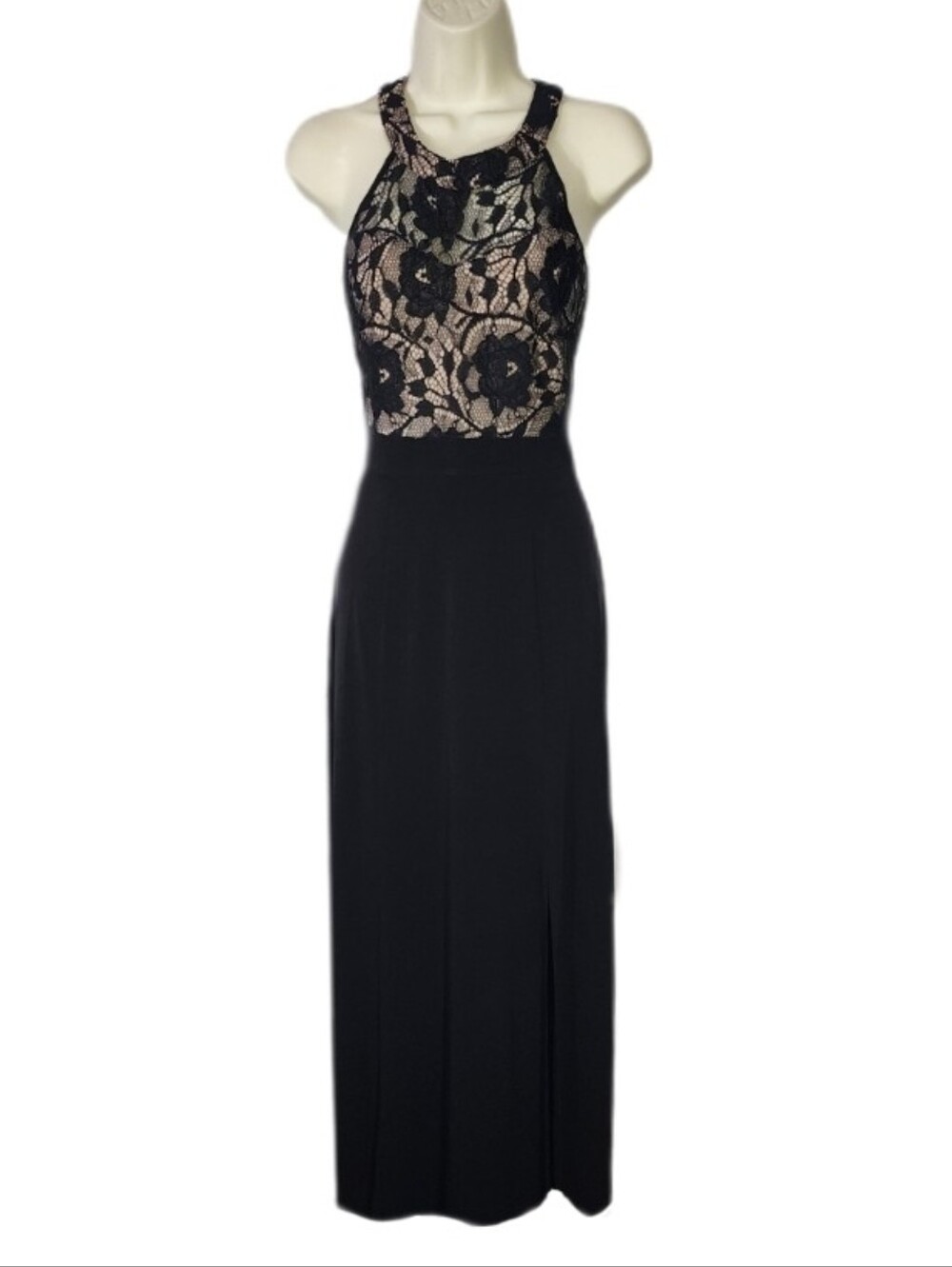 Enfocus Studio Dress Lace-Overlay Halter Vintage Evening Black Size 6